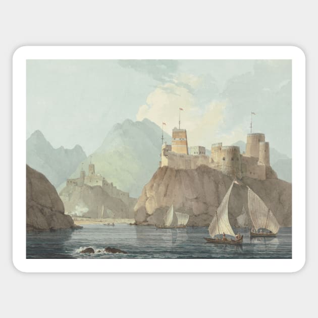 East View of the Forts Jellali and Merani, Muskat by Thomas Daniell Sticker by Classic Art Stall